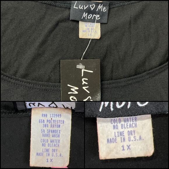 Luv Me More Asymmetrical Scoop Neck Tee Shirt Top Embellished Plus Size 1X Black - Picture 7 of 12